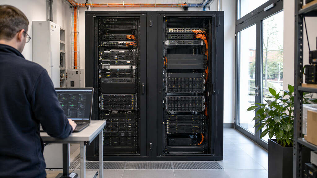 Proxmox v podjetju: virtualizacija z več možnostmi 4 Tehnik upravlja kompaktno virtualizacijsko gručo v svetli strežniški sobi